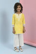 Yellow and White Cotton Printed Straight Kurta Set image number 6