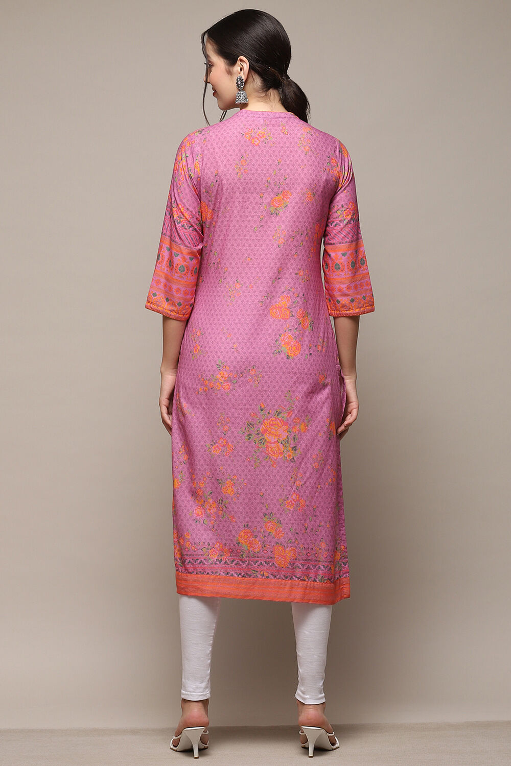 Purple Cotton Printed Straight Kurta image number 3