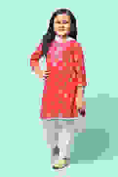 Red Cotton Straight Printed Kurta Patiala Salwar Suit Set image number 7