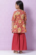 Red Cotton Flared Printed Kurta Set image number 4