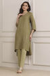 Pista Green Viscose Straight Solid Kurta