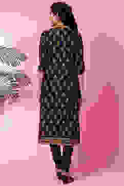 Black Cotton Kurta Churidar Set image number 6