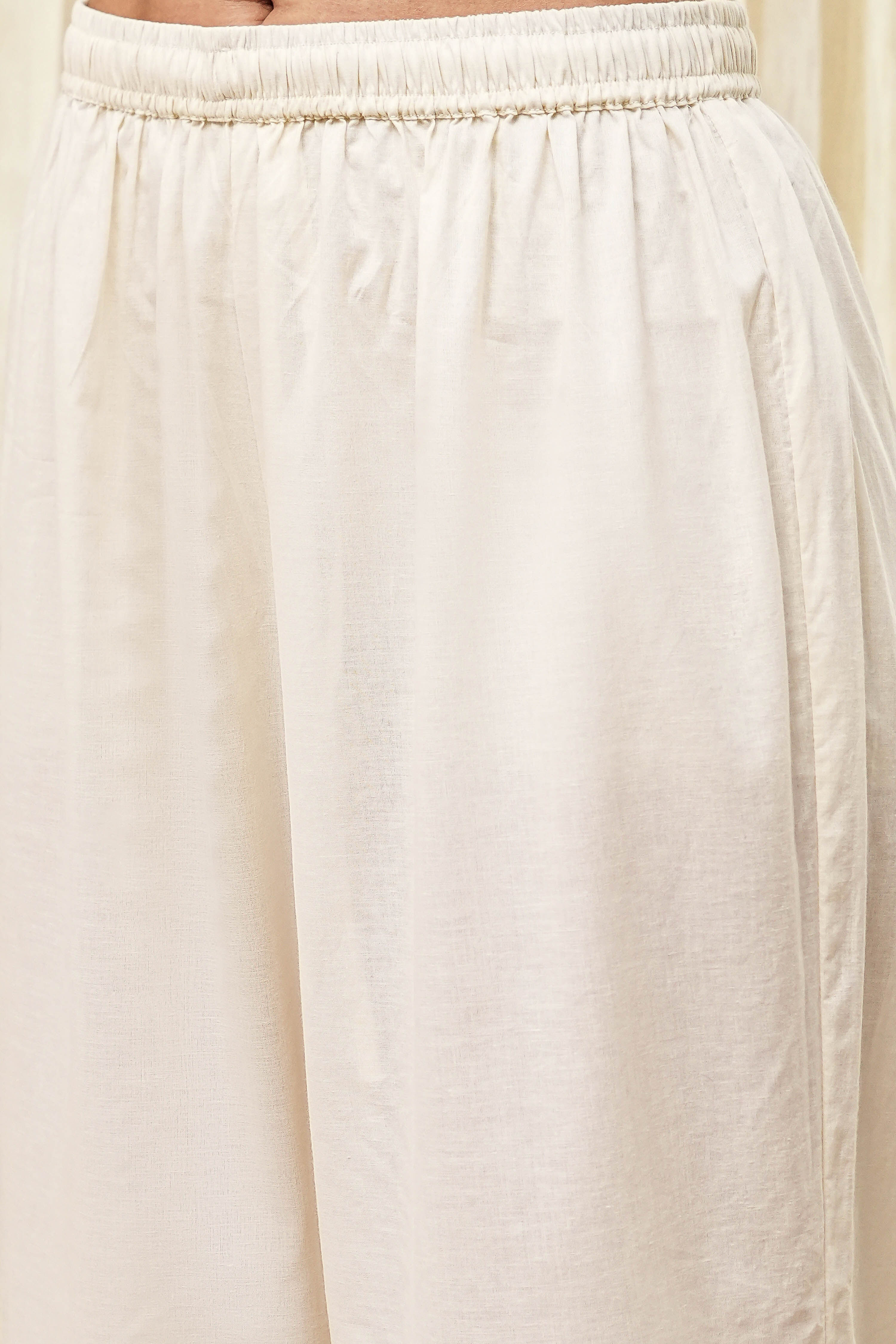 Off-White Cotton Embroidered Gathered Suit Set image number 2