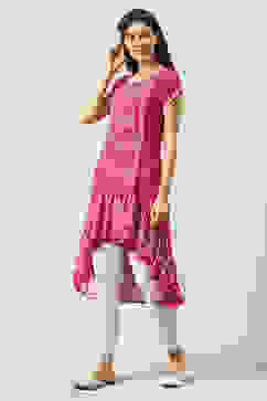 Purple Rayon Asymmetric Printed Kurta Dress image number 2