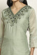 Green Chanderi Hand Embroidered Unstitched Suit Set image number 2