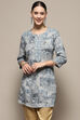 Blue Floral Printed Regular Fit Straight Kurti image number 5