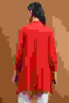 Tomato Red Solid Asymmetric Short Kurta image number 3