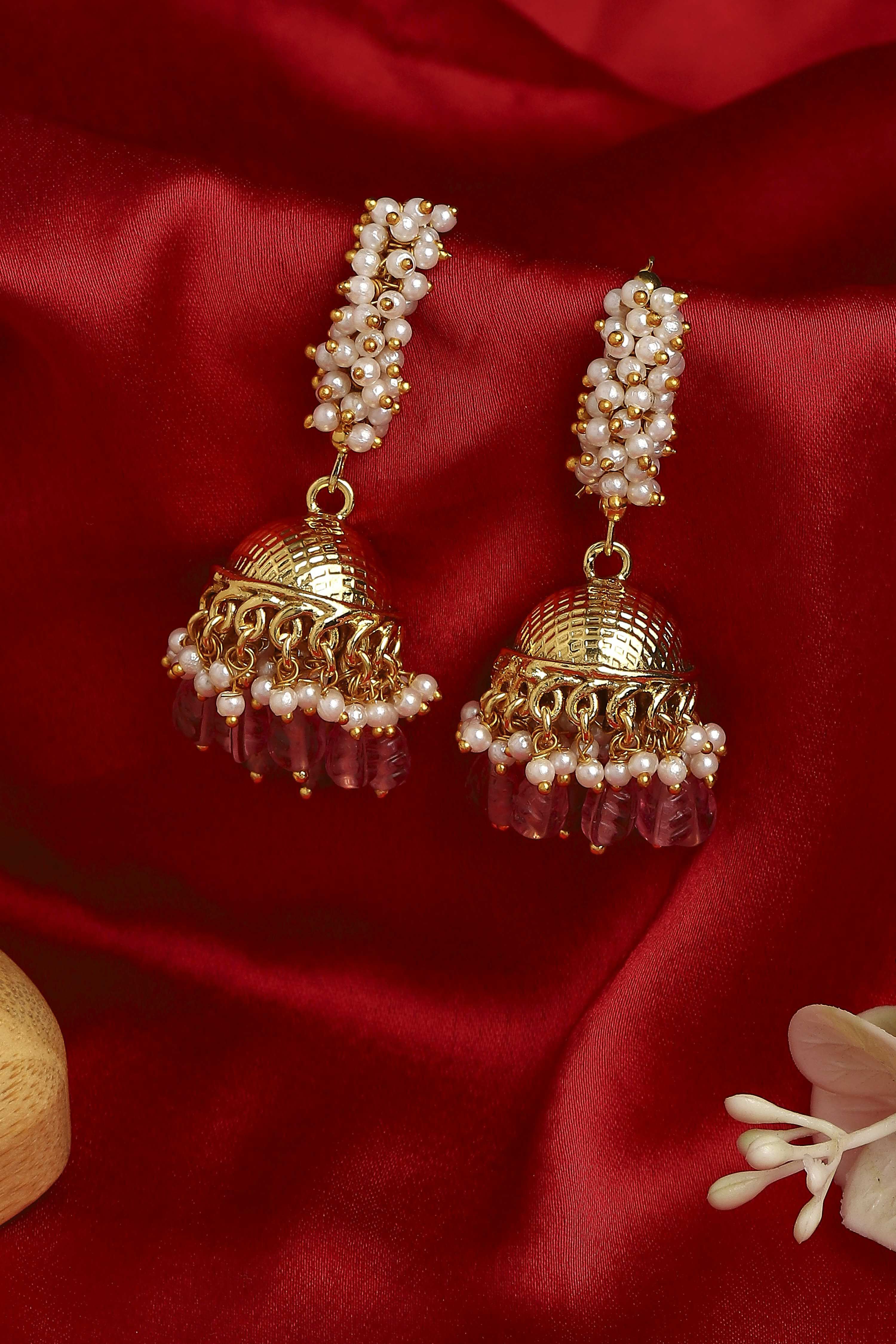 Dark Pink Stone Earrings image number 2
