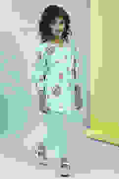 Turquoise Cotton Floral Straight Kurta Pants Set image number 5