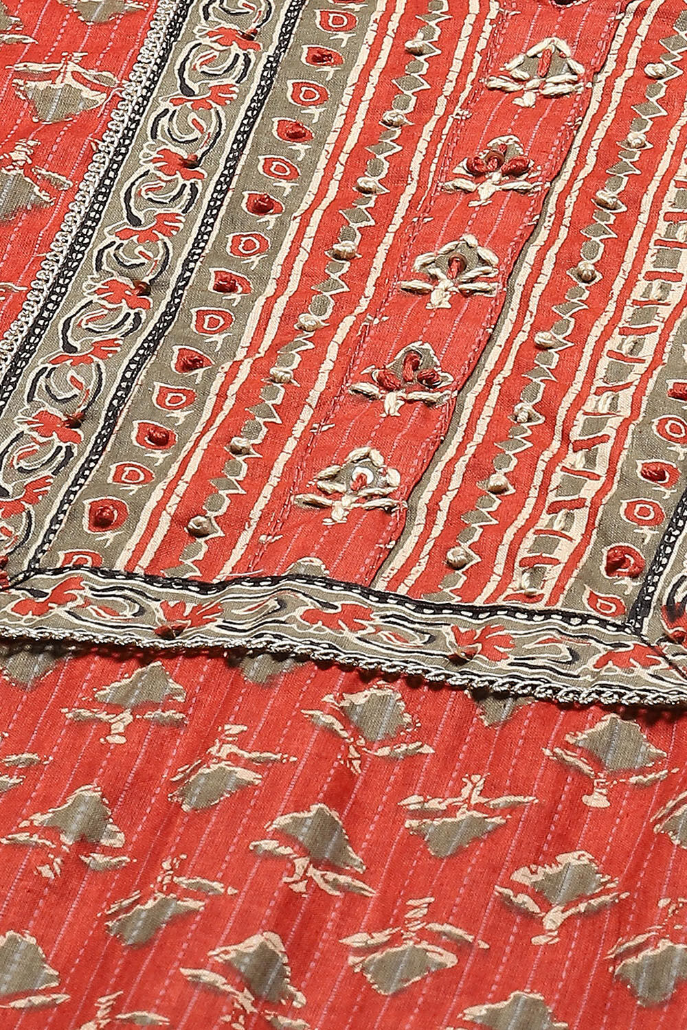 Red Cotton Unstitched Suit set image number 2