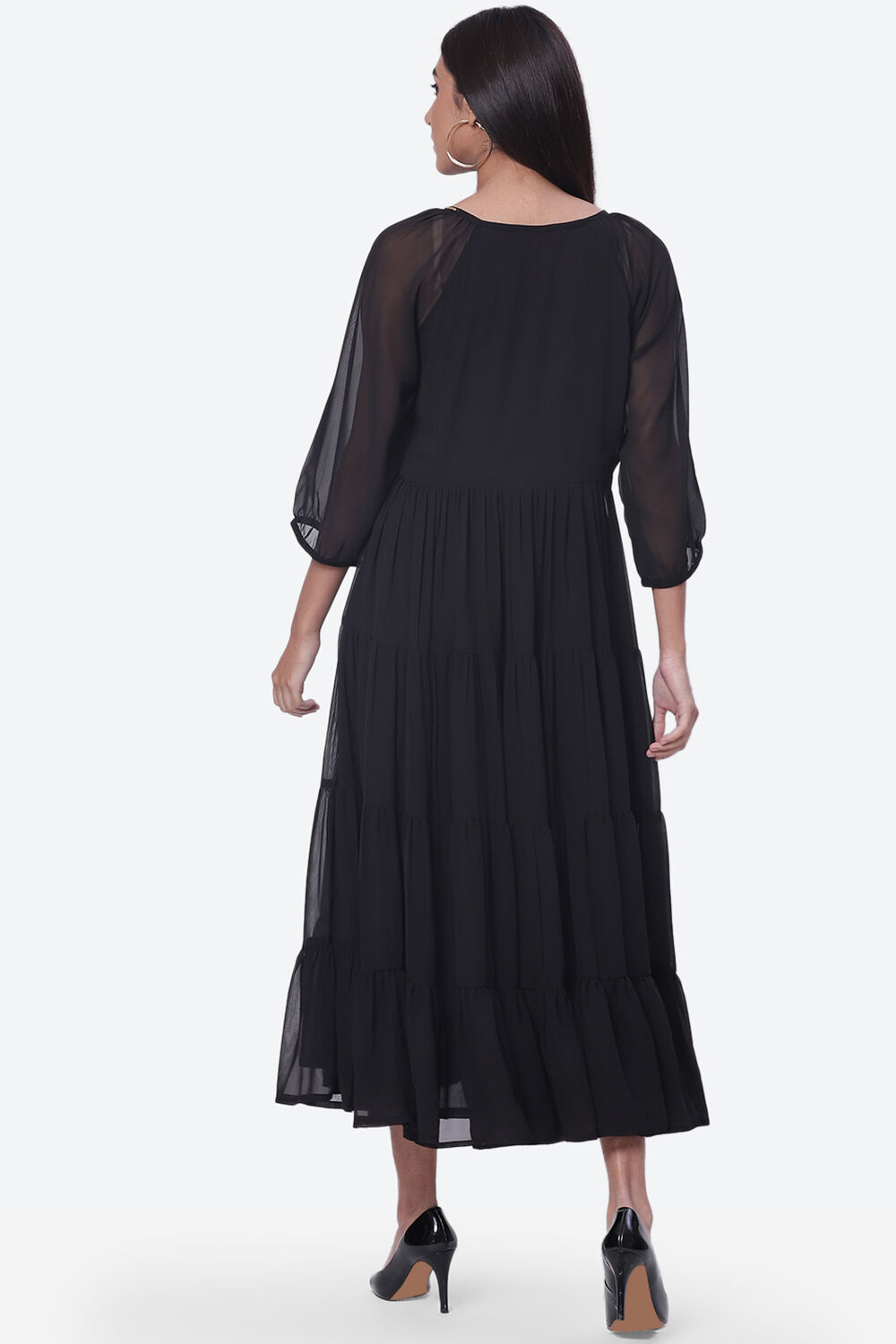 Black Art Silk Fusion Dress image number 4