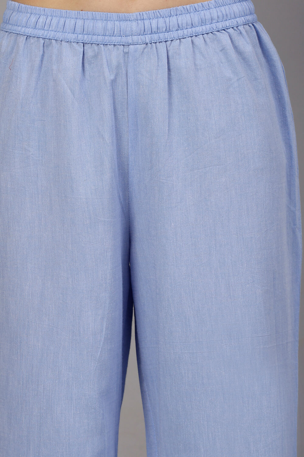 Sky Blue Cotton Schiffli Kurta & Palazzo Suit Set image number 2