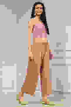 Old Rose Embroidered Anarkali Fusion Set image number 7