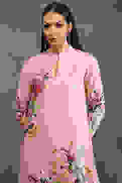 Rohit Bal Light Pink Silk Chanderi Floral Straight Kurta Set image number 1
