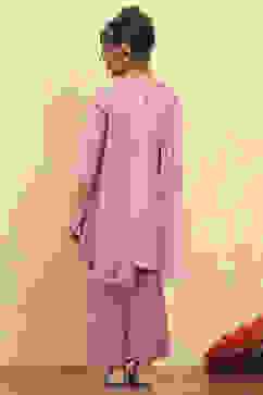 Baby Pink Tissue Solid Straight Suit Set image number 4