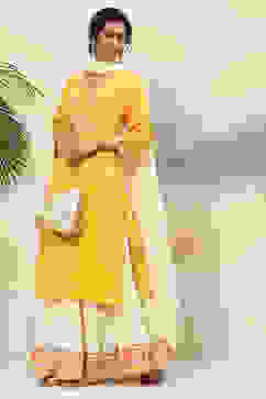 Yellow Viscose Straight Kurta Skirt Suit Set image number 0