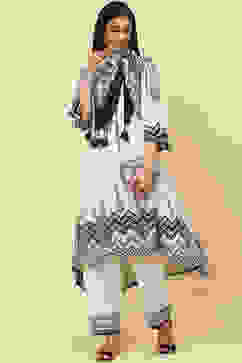 White Rayon Asymmetric Kurta Salwar Pant Suit Set image number 6