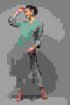 Fern Green Acrylic Straight Yarndyed Kurta image number 0