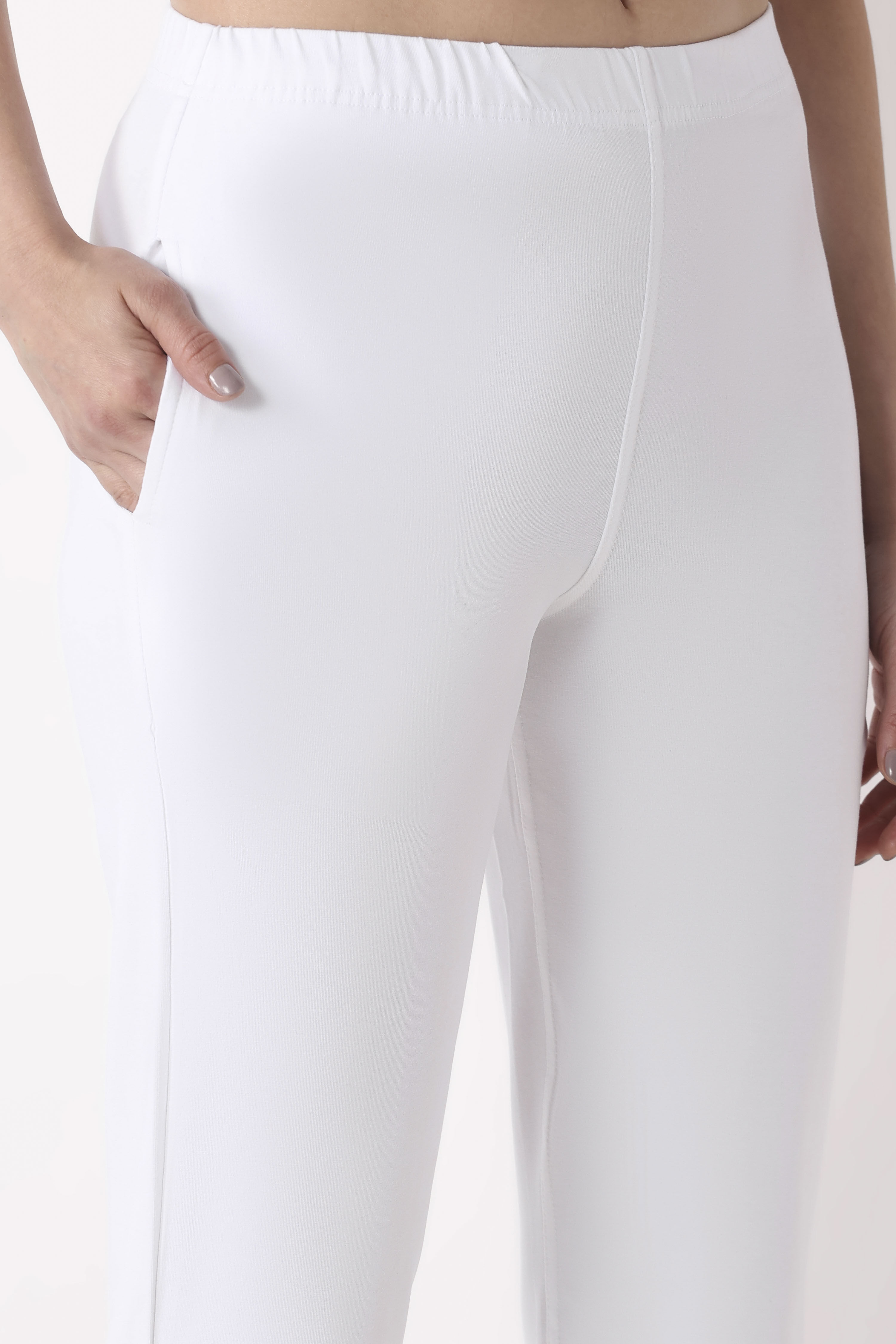 White Cotton Lycra Fitted Pants image number 1