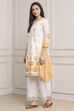 White-Yellow Cotton A-Line Kurta Pants Set image number 3