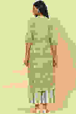 Clay Mint Cotton Straight Fusion Printed Kurta Set image number 4