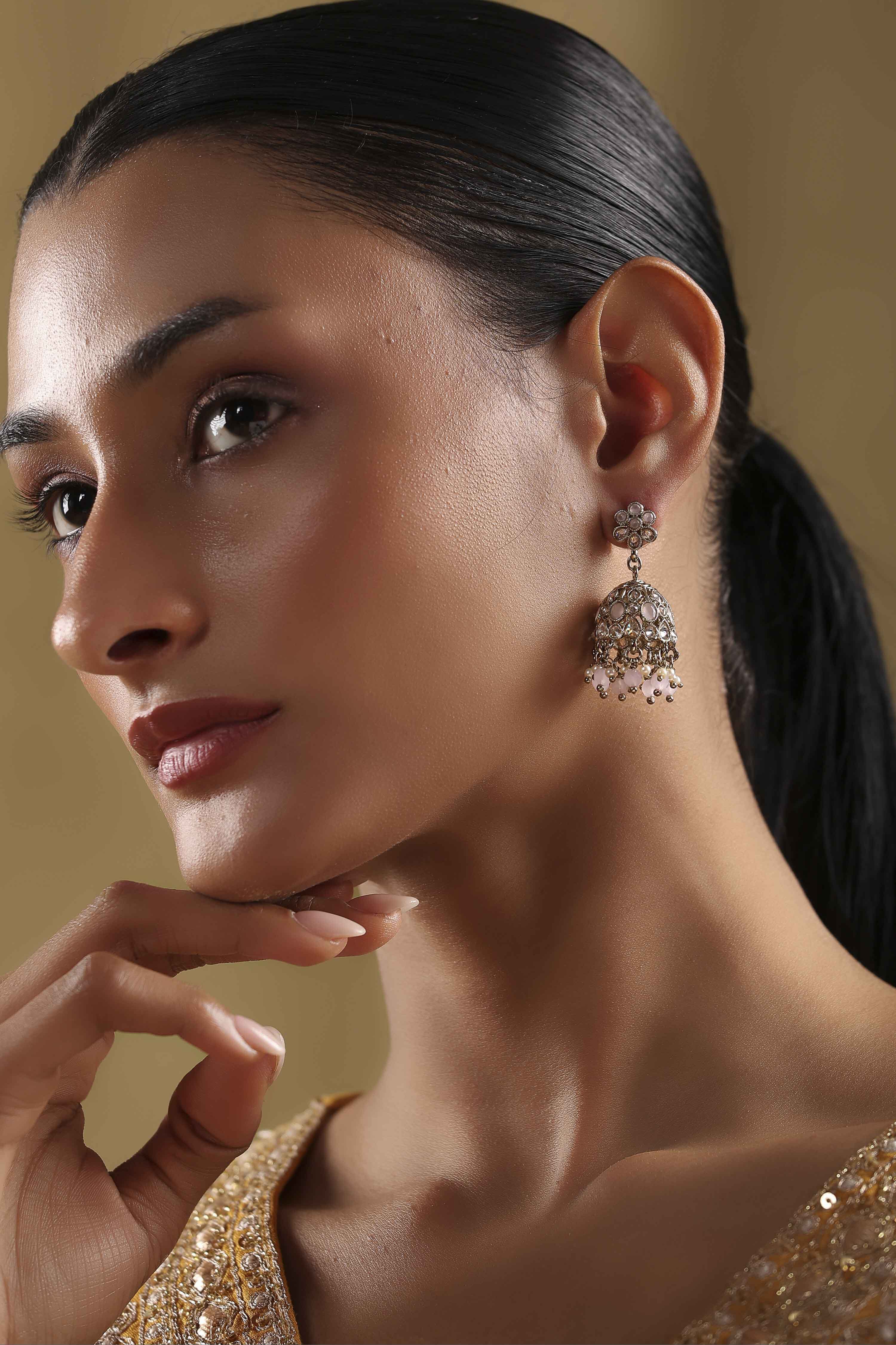 Light Pink Alloy Jhumka image number 3