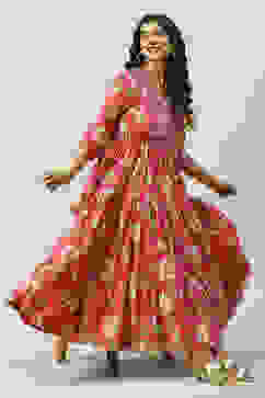 Pink Cotton Tiered Printed Dress image number 5