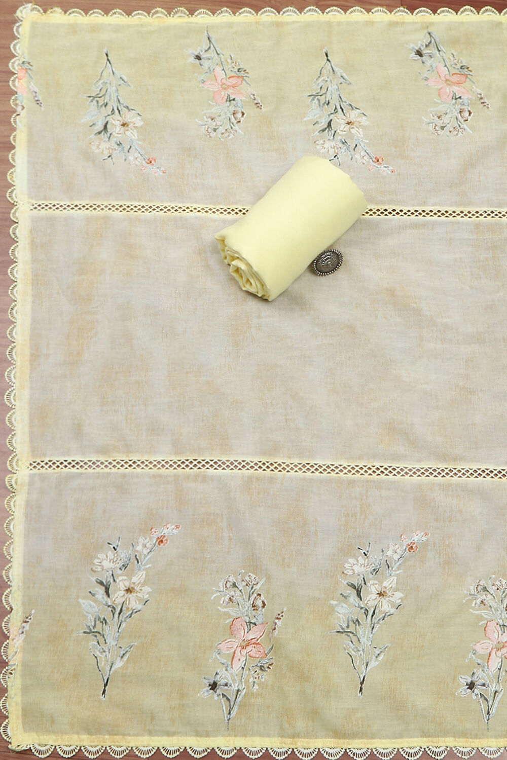 Yellow Cotton Printed Unstitched Kurta Set image number 3