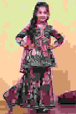 Teal Polyester Printed Gathered Sharara Suit Set image number 6