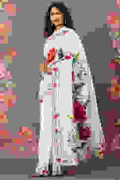 Rohit Bal Off White Chanderi Silk Printed Saree With Blouse image number 0