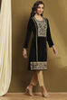 Black Velvet Embroidered Straight Kurta image number 4