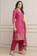 Fuchsia Cotton Straight Kurta Pants Suit Set image number 5