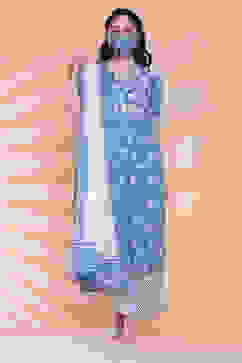 Blue Cotton Kalidar Kurta Palazzo Suit Set image number 5