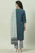 Blue Straight Kurta Regular Pants Suit Set image number 4