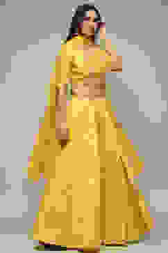 Yellow Viscose Embroidered Lehenga Set image number 6