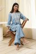 Blue Cotton Embroidered Straight Kurta Set