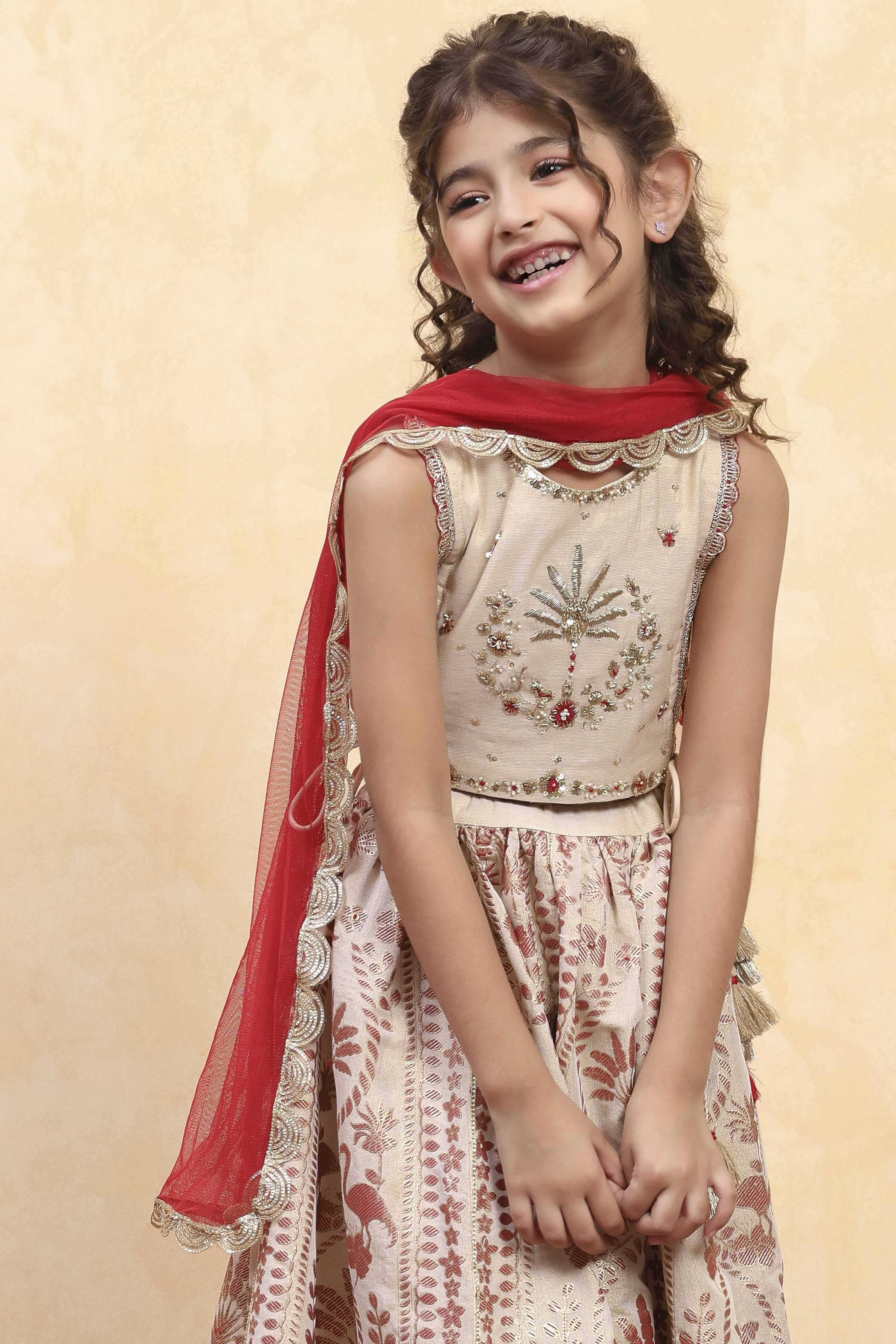 Neutral Cotton Kalidar Lehenga Set image number 6