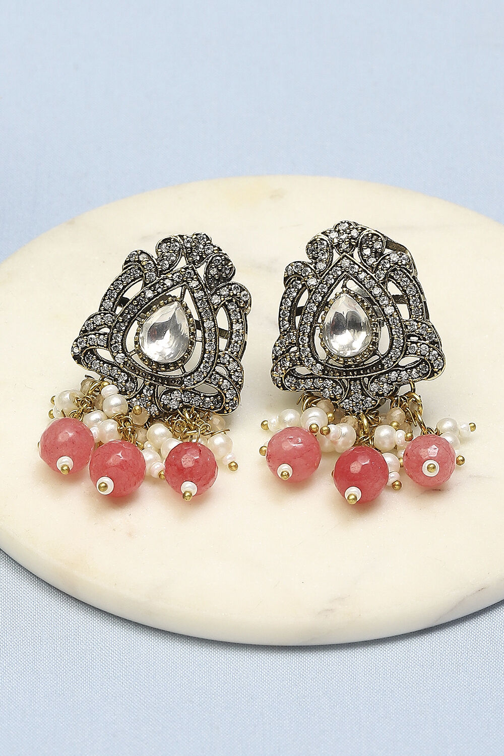 Peach Stone Embellished Earrings image number 0