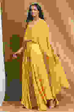 Yellow Embroidered Fusion Set image number 3