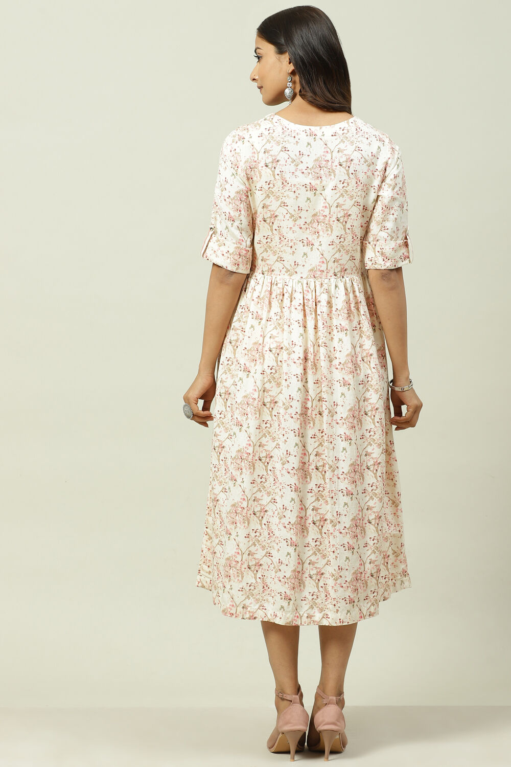 Natural LIVA Flared Printed Dress image number 4