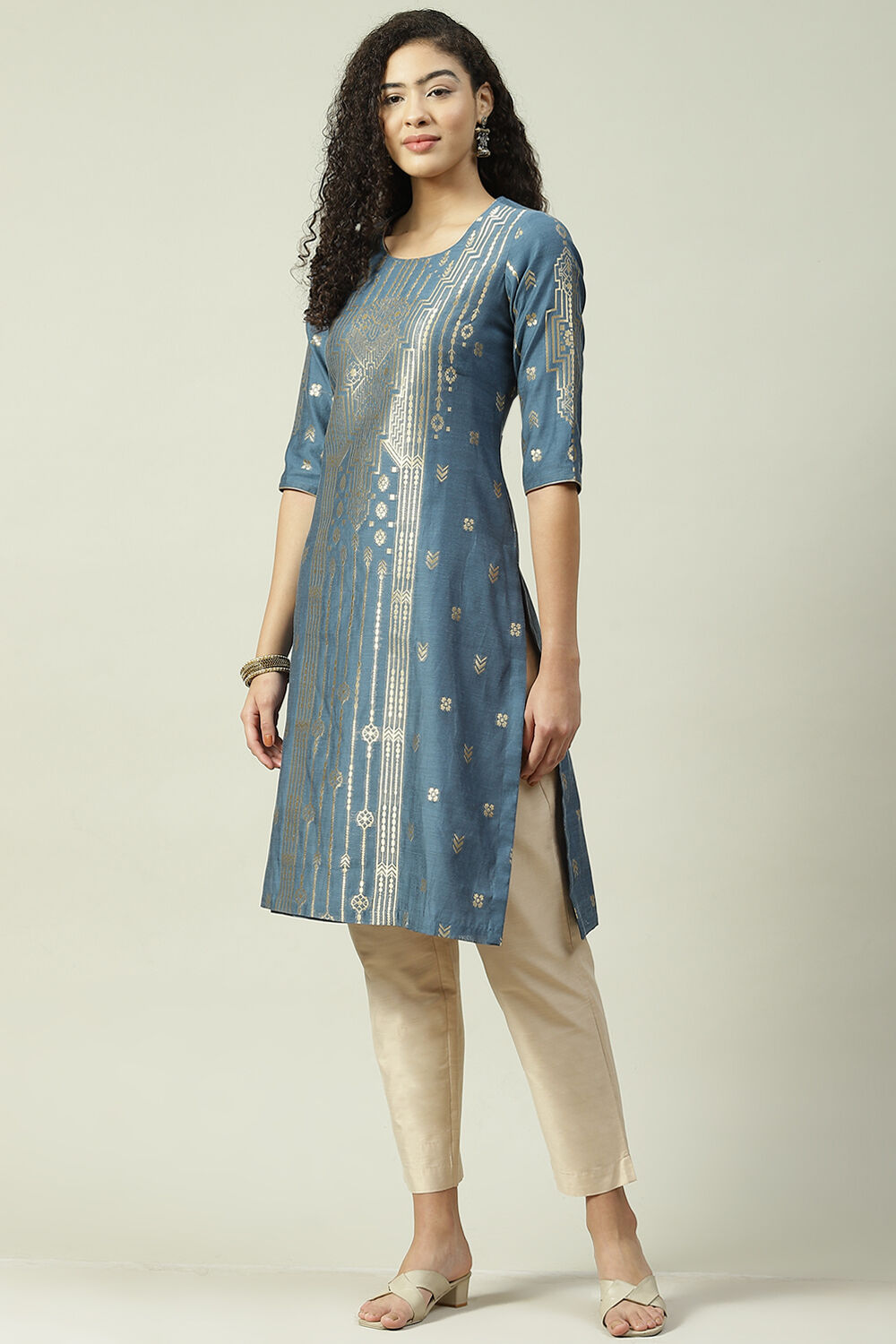 Pink Poly Cotton Straight Yarndyed Kurta image number 2