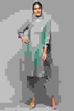 Powder Blue Cambric Narrow Kurta Pant Suit Set image number 7