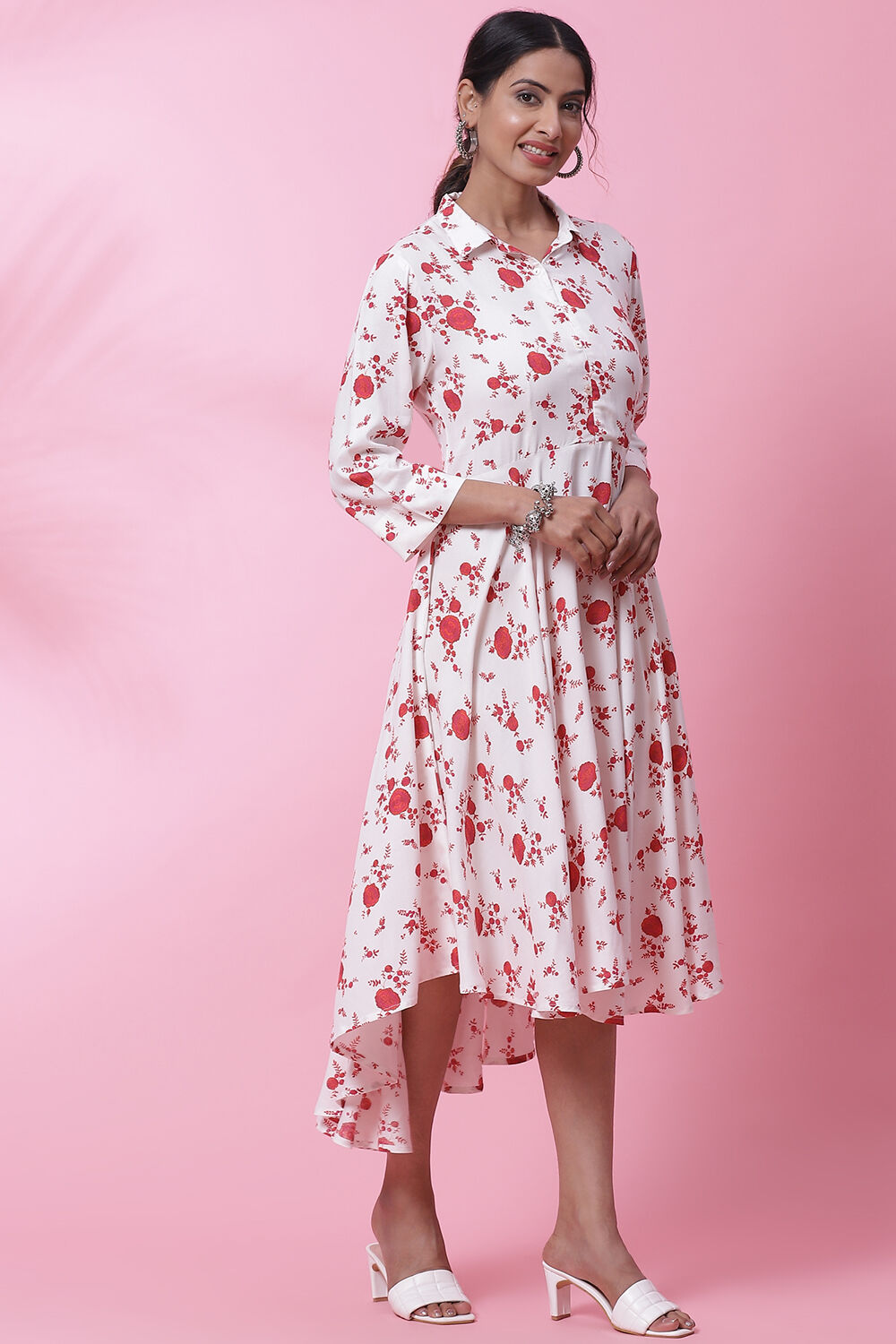 Mango Yellow Rayon Flared Printed Dress image number 2