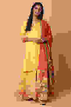 Yellow Cotton Sharara Kurta Sharara Suit Set image number 6