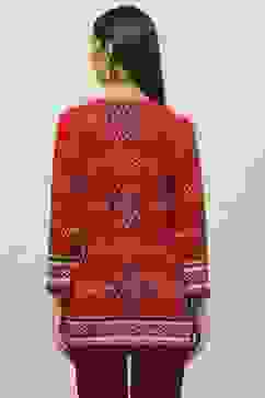 Red Acrylic Straight Yarndyed Kurti image number 4