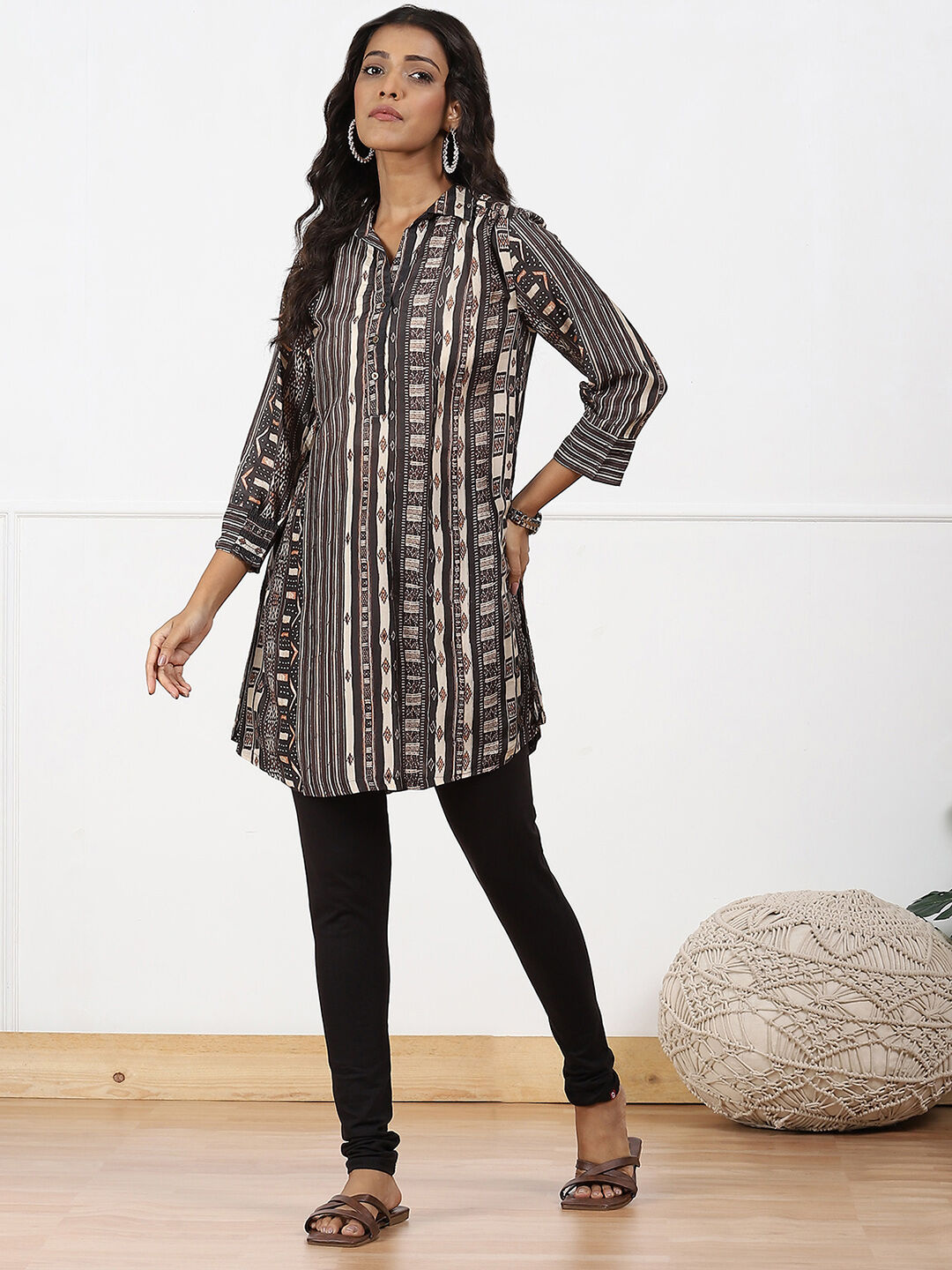 Camel Cotton Blend Solid Churidar image number 0