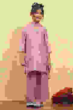 Baby Pink Tissue Solid Straight Suit Set image number 6