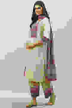 Cream Cotton Straight Kurta Palazzo Suit Set image number 5