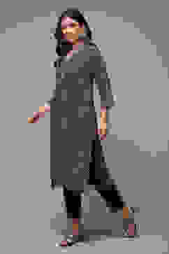 Black LIVA Straight Printed Kurta image number 3