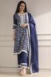 Blue Chanderi Embroidered Straight Suit Set image number 0